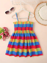 1pc Summer Plaid & Printed Pattern Sling Dress For Girls
